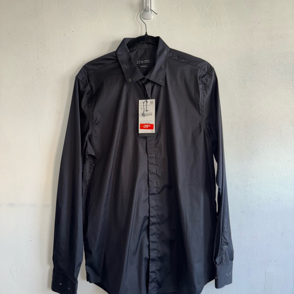 Black Men's Shirt with Metal Details